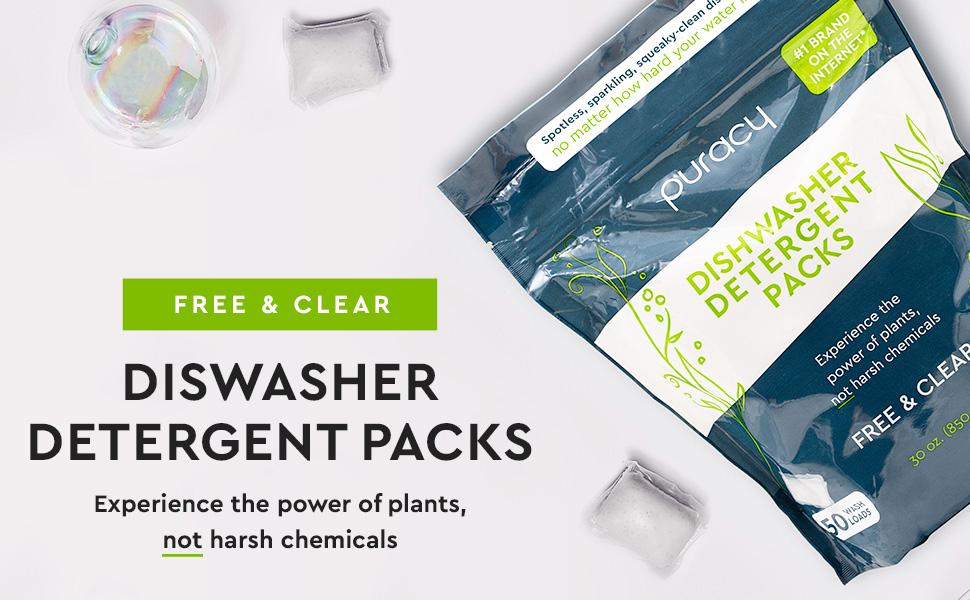 Puracy Dishwasher Detergent Pods, 50 Count, Natural Dishwasher Pods for