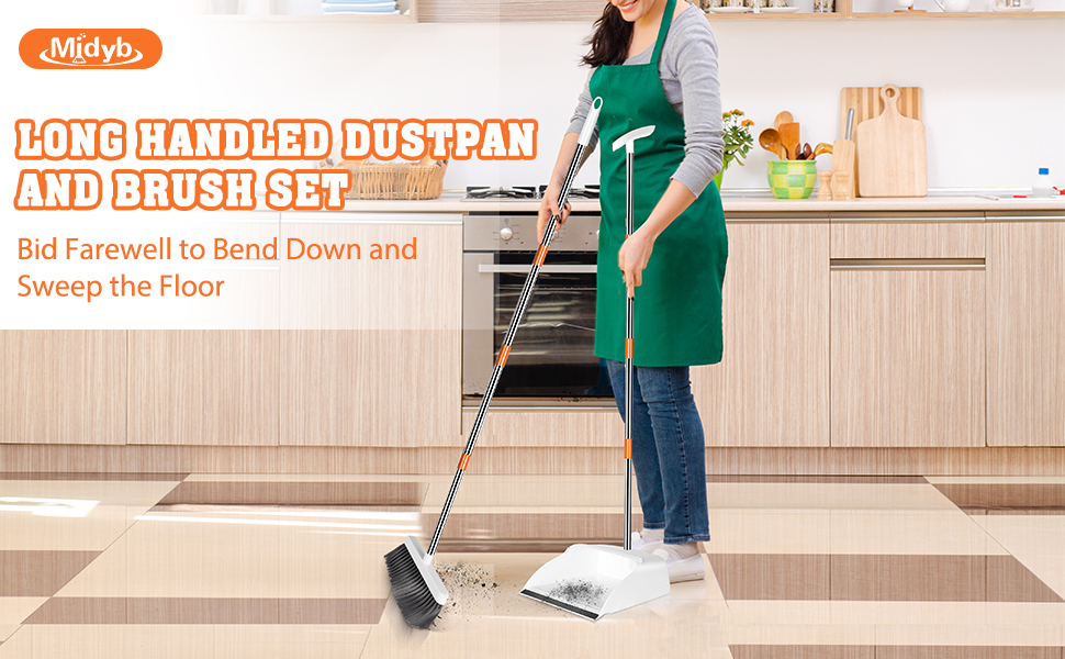 Midyb Dustpan and Brush Sets, Long Handled Dustpan and Brush with 130cm