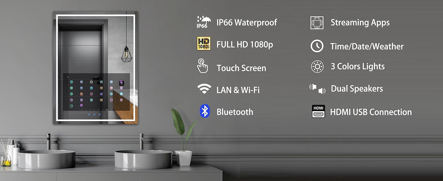 bathroom vanity mirror with tv