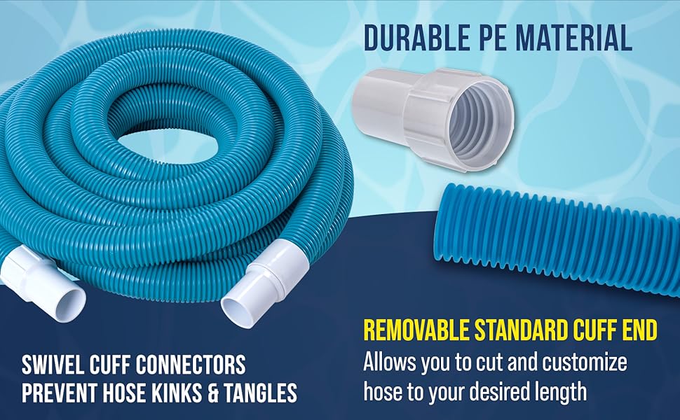 25' above-ground pool vacuum hose, 1-1/2", swivel cuff, cut-to-fit, works with pumps and filters