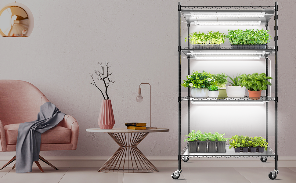 Nedechom Plant Shelf with Grow Lights 4Tier Metal Grow