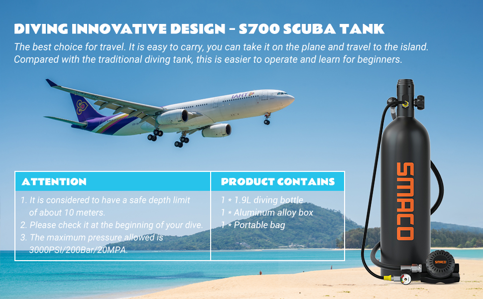 SMACO S700 Mini Scuba Tank 1.9L Portable Mini Scuba Diving