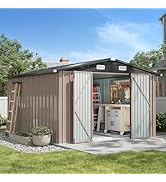 Aoxun 10 x 12FT Outdoor Storage Shed with Base Utility Garden Shed with Lockable Door & Sloped Ro...