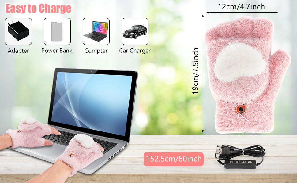 USB Heated Gloves for Women, 3 Adjustable Temperatures Electric