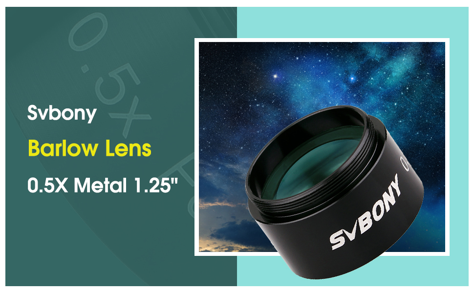 Svbony Barlow Lens 0.5X,1.25 Inches Metal Barlow Apochromatic Telescope