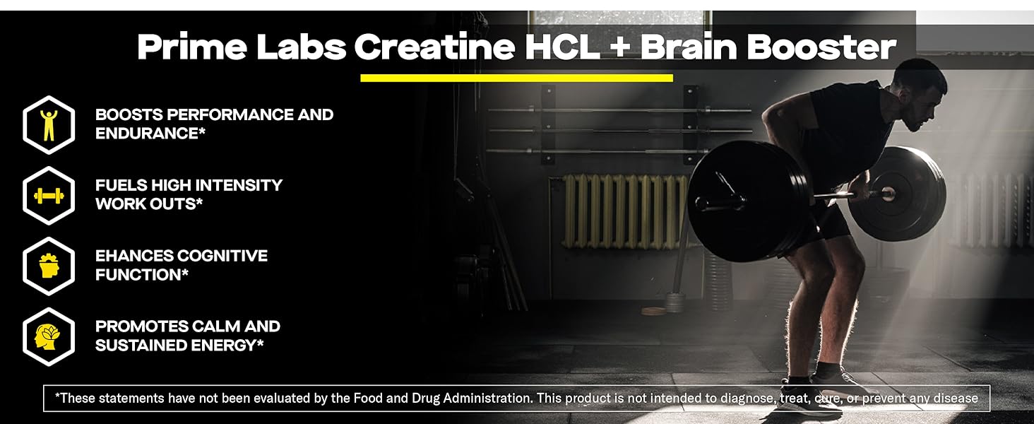 Prime Labs Creatine HCL for greateer pumps, muscle recovert and brain health