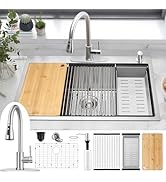 Herogo 33x22Inch Drop In Kitchen Sink with Faucet, 18/10 Stainless Steel Topmount Handmade 10'' D...