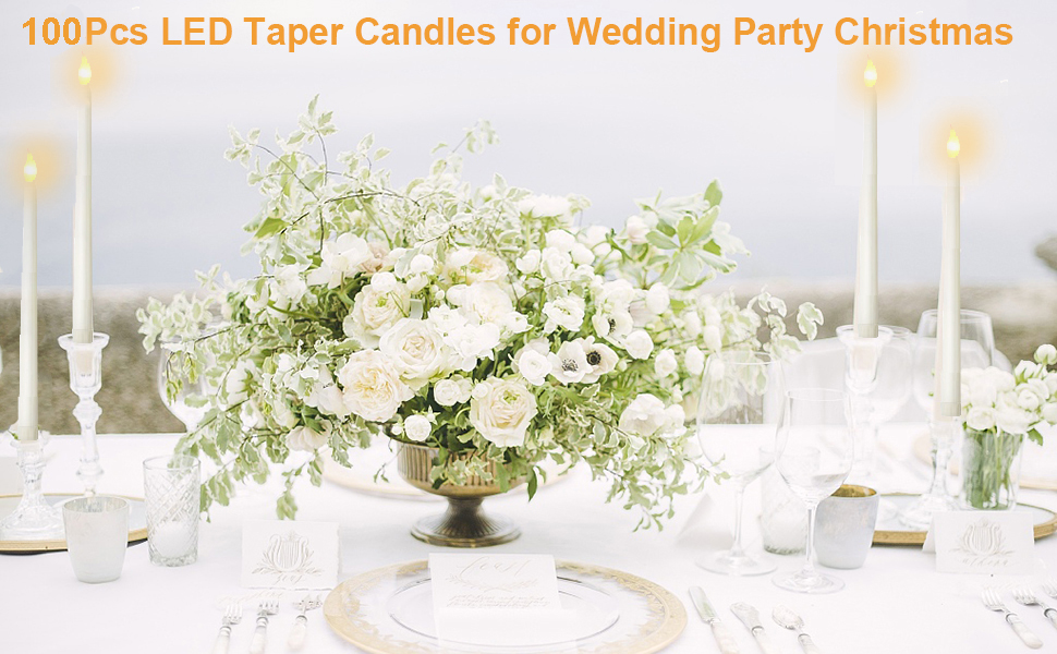 Jaoruizer 48/100Pcs Flameless Taper Candles Bulk,11in