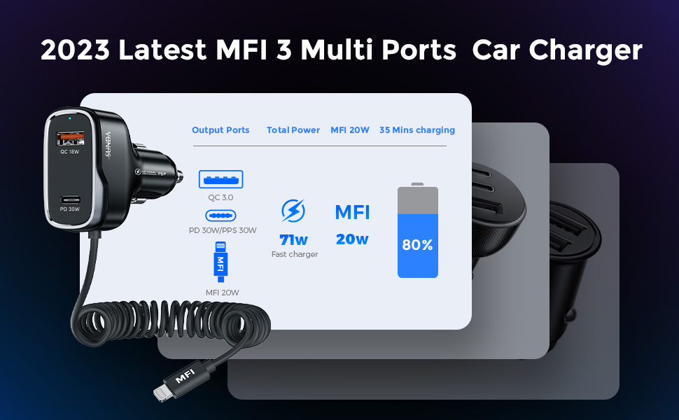 2023 Latest MFI 3 Multi Ports Car Charger