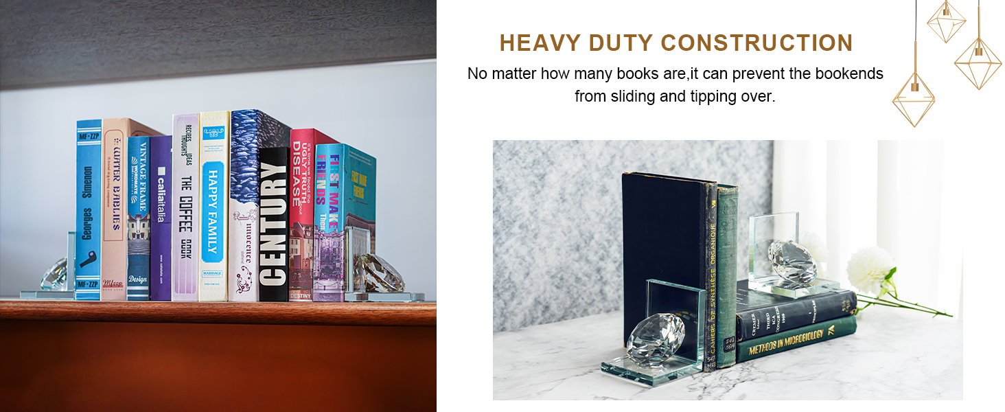 1 Pair Crystal Bookends with 80mm Clear Diamond,L Shaped