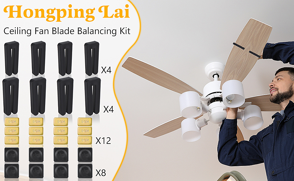 8 Sets Ceiling Fan Blade Balancing Kit Including 12 Pieces Metal SelfAdhesive Gold 3G Weight, 8