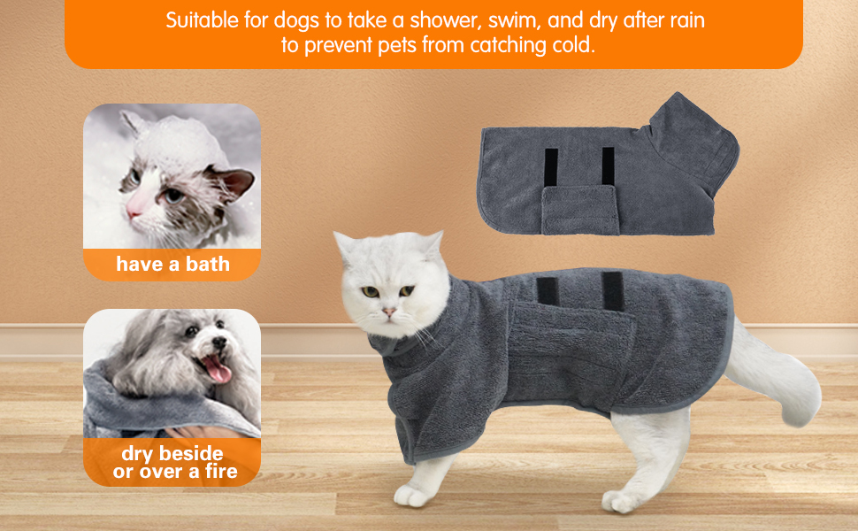 Cckuu Dog Drying Robe Towel Coats Adjustable Dog Dressing Gown
