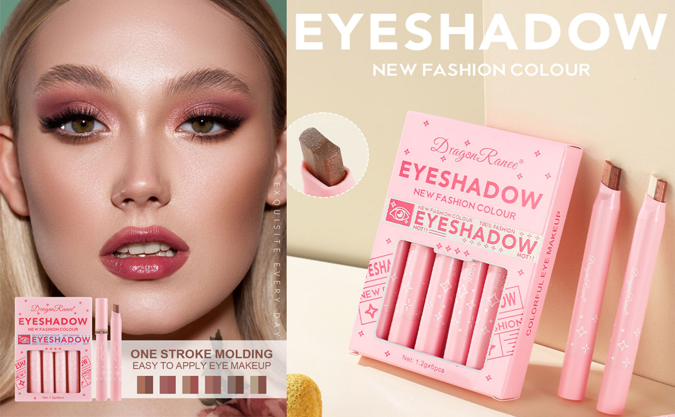 6 Colors Glitter Eyeshadow Stick Set, TwoTone Shimmer