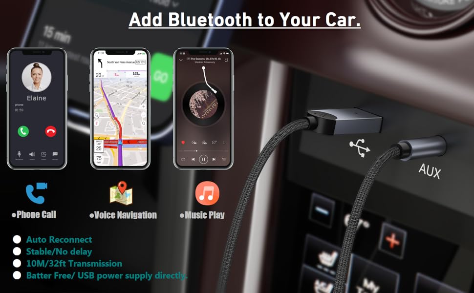 sunshot Aux Bluetooth Adapter Car for HandsFree Call and Wireless