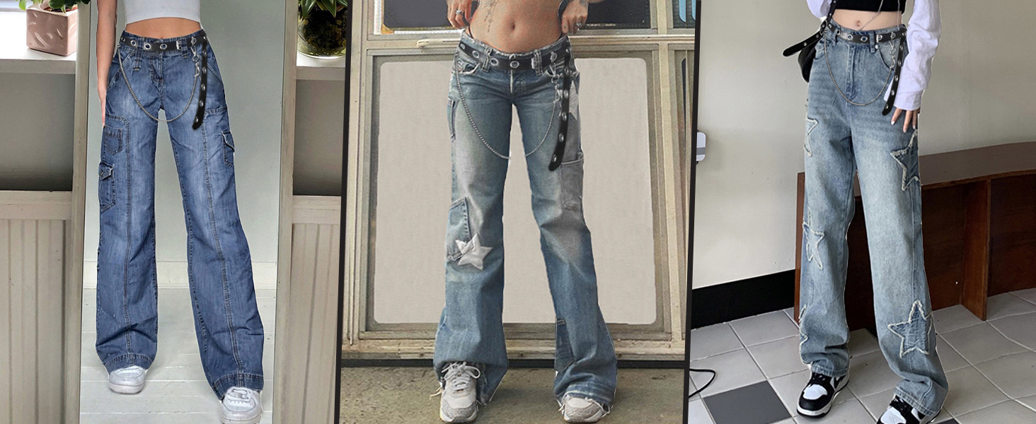 Cargo Pants Women Y2k Pants Baggy Jeans Trendy Preppy Clothes Grunge Clothes Cargo Jeans with Belt