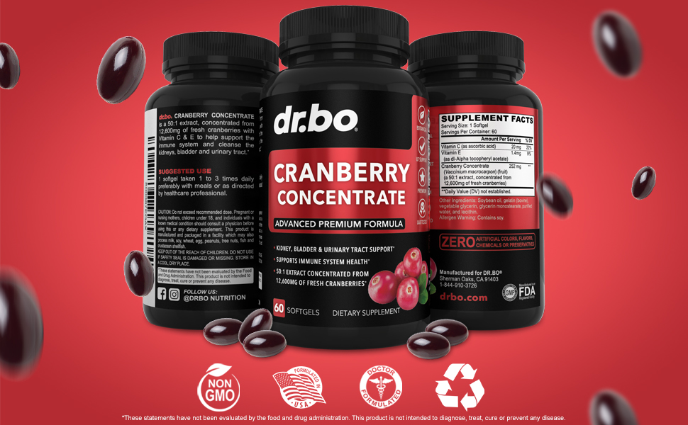 Cranberry Concentrate Pills Supplement Vitamins UTI Supplements for Women & Men