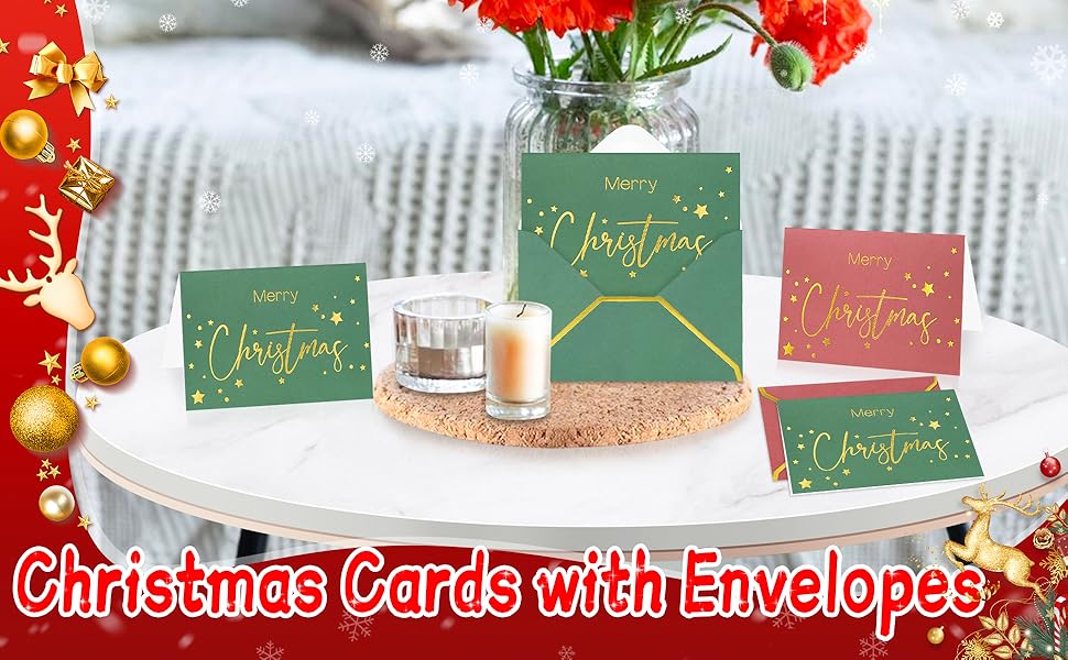 30 Pack Gold Foil Merry Christmas with Envelopes 4x6