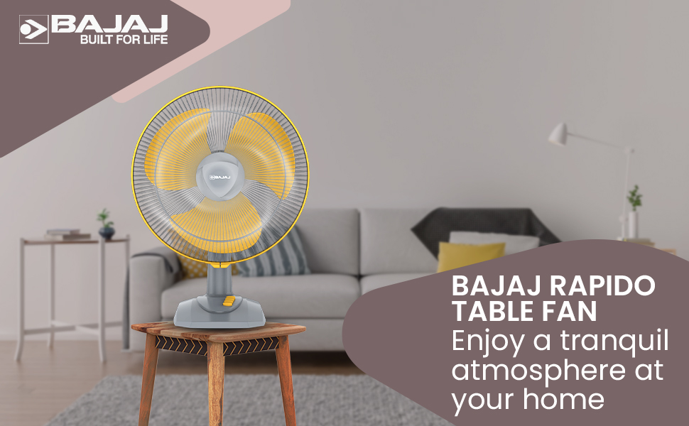 Buy Bajaj Rapido HS 400mm Grey & Yellow Table Fan Online at Low Prices