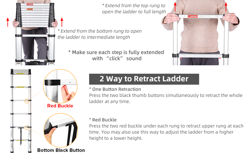 Aluminum Telescoping Ladder, Ohuhu Upgraded 12.5 FT ANSI Certified One