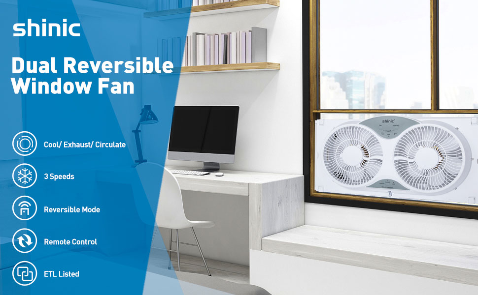 shinic 9" Blades Twin Window Fan with Reversible Airflow