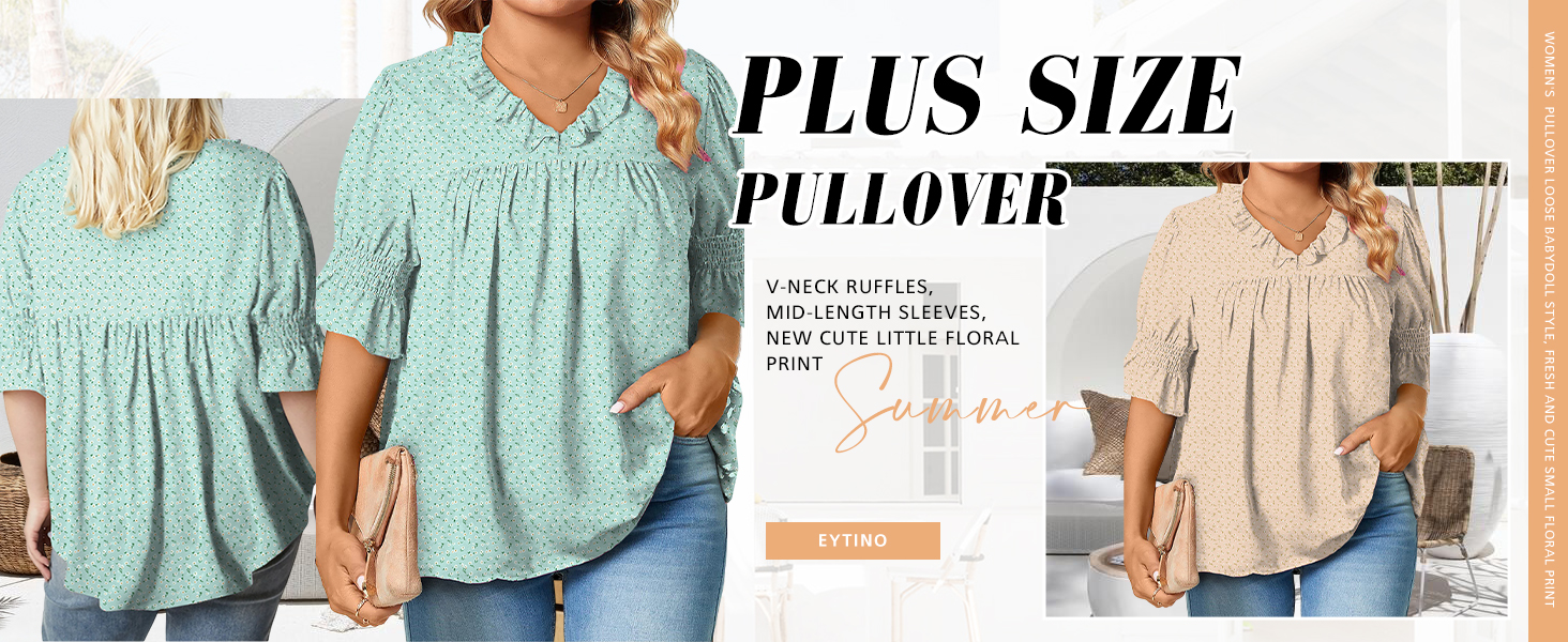 women plus size ruffle sleeve v neck shirts