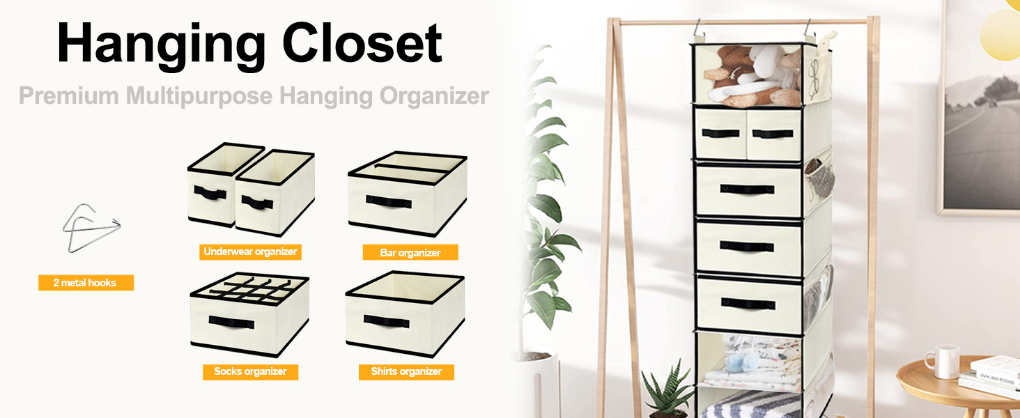 7-Shelves Hanging Closet Organizer with 5 Drawers