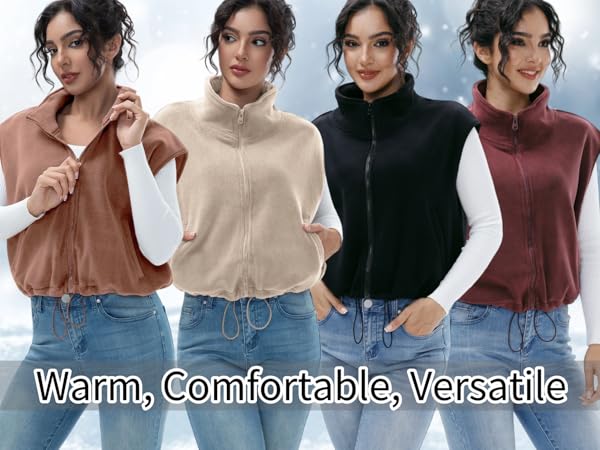 miswek Women's Full Zip Fleece Short Vest Warm Winter Sleeveless