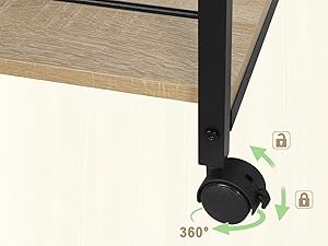 WOLTU Carrello Da Cucina. Scaffale Da Cucina Con 4 Ruote. Carrello Salvaspazio A 3 Livelli. Con Portabottiglie E Ripiano Rimovibile. In Legno E Metallo. Venature Di Legno Chiaro E Nero 16 DINING CAR