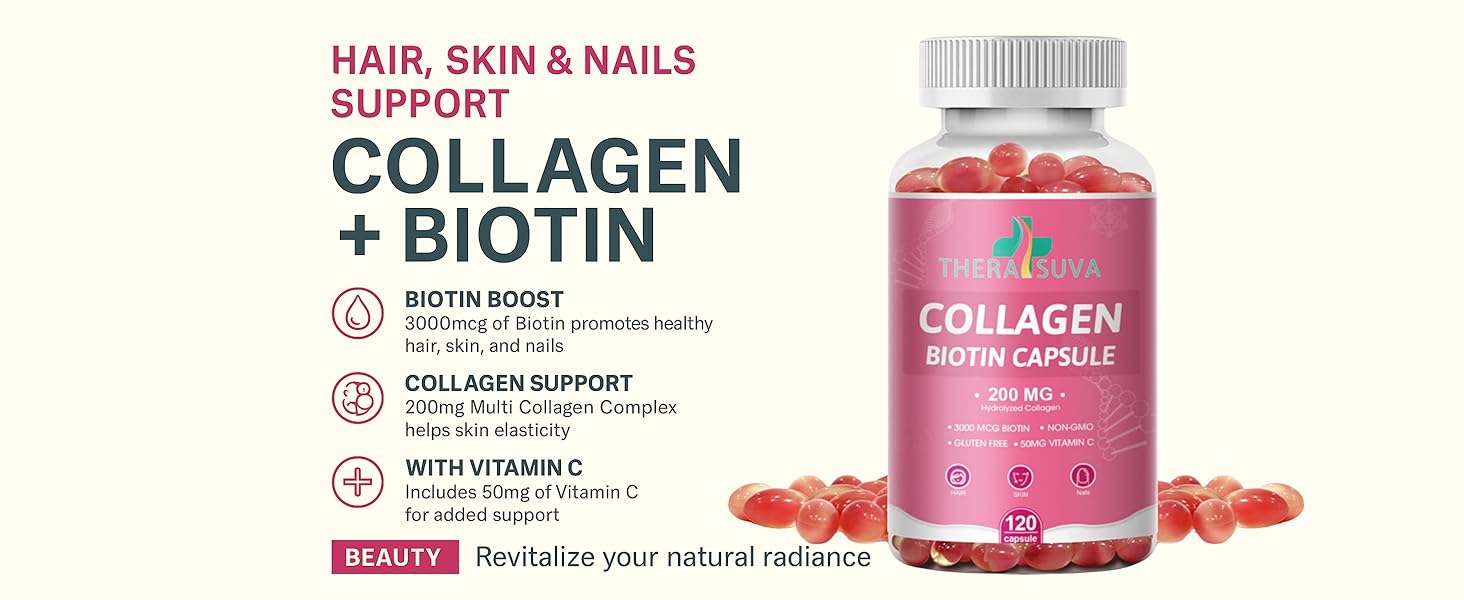 Multi Collagen Complex 200MG + Biotin 3000MCG + Vitamin C 50MG Per Serving!