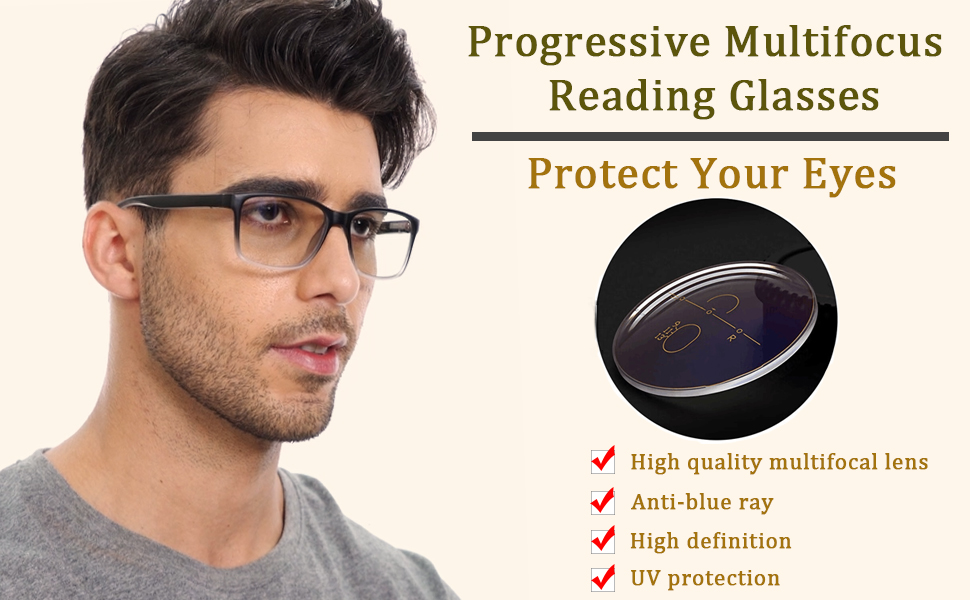 Readersoul Progressive Multifocus Reading Glasses for Men,Blue Light Blocking