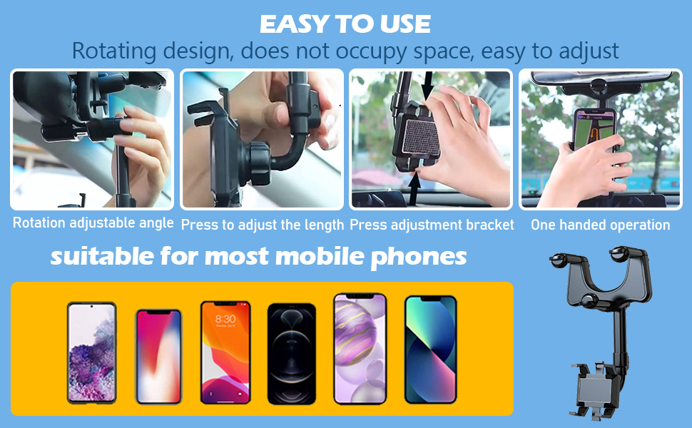 ROAESTKE Rotatable and Retractable Car Phone Holder, 360° Rotatable Multifunctional