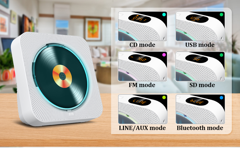 KOVCDVI CD Player Bluetooth Desktop CD Players for Home