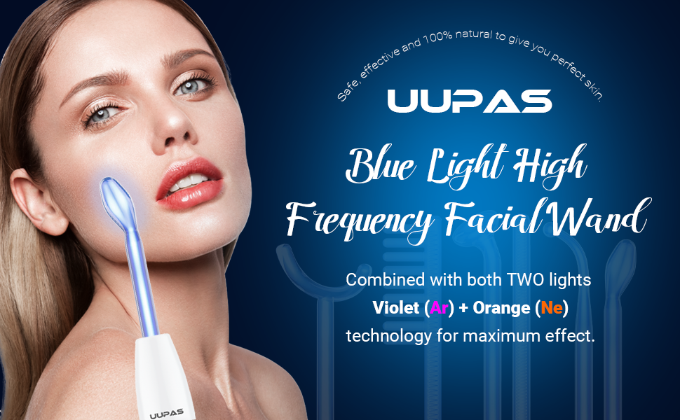 High Frequency Facial Wand UUPAS 6 in 1 Blue Portable High Frequency