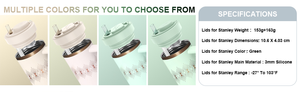 LGVOA 2 Pcs Cup Lid for Stanley Replacement, Stanley Leak Proof Lid with Pill Box + Coffee Funnel, Cup Lid Replacement for 40oz Stanley Quencher Accessories (Matcha Green) 17 Stanley cup lid specifications