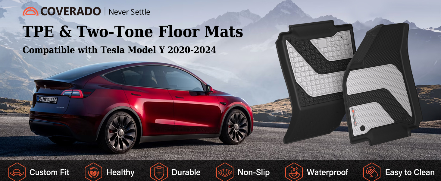 Coverado Floor Mats for Tesla Model Y, 5Seat 2024 2023