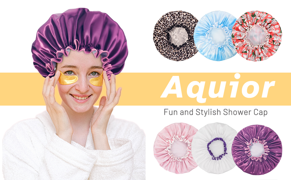 Aquior Shower Caps, Reusable Shower Cap for Women, Double