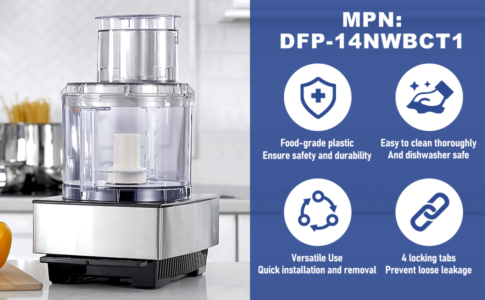 DFP-14NWBCT1 Replacement Clear Food Processor Work Bowl Cover with 4 Locking Tabs