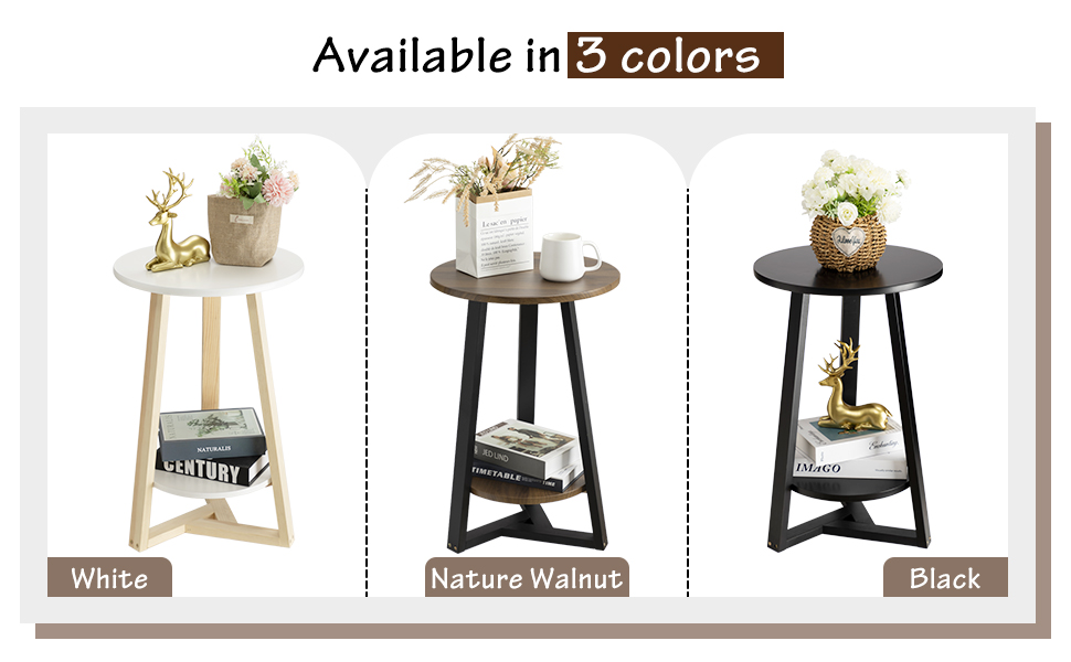 TINSAWOOD Black Side Table, TwoTier Round End Table