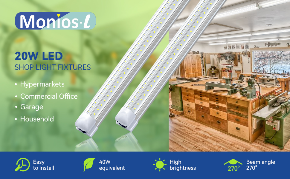 LED Shop Light 2FT 5000K 20W,MoniosL Linkable Utility Ceiling Lights,V