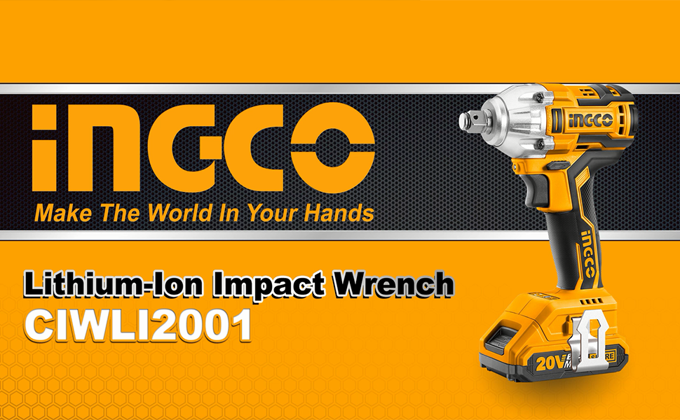 Ingco Impact Wrench, CIWLI2001 LithiumIon Impact Wrench, 20v Cordless