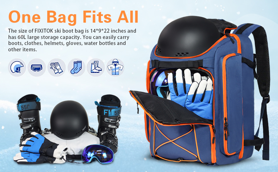 FIXITOK Ski Boot Bag Backpack, 60L Waterproof Ski and Snowboard Boots