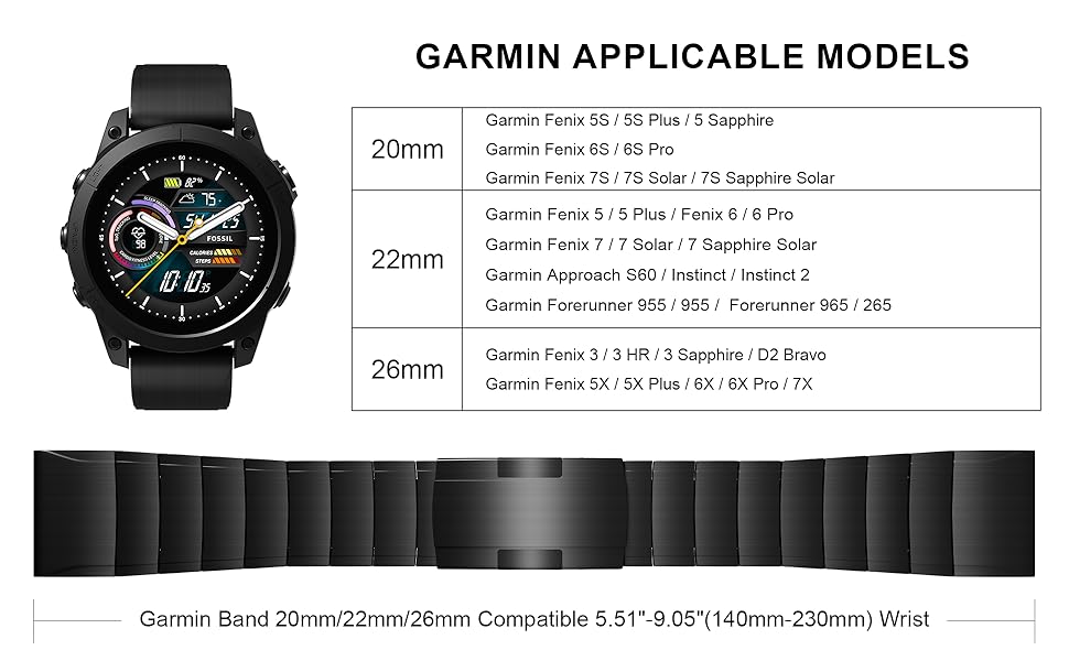 Edelstahl Classic Upgrade Ersatzarmband für Garmin Fenix 7S/7/7X/6S/6/6X/5S/5/5X Smartwatch