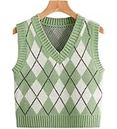 SweatyRocks Women's Plaid Geo Sleeveless V Neck Knit Crop Top Sweater Vest