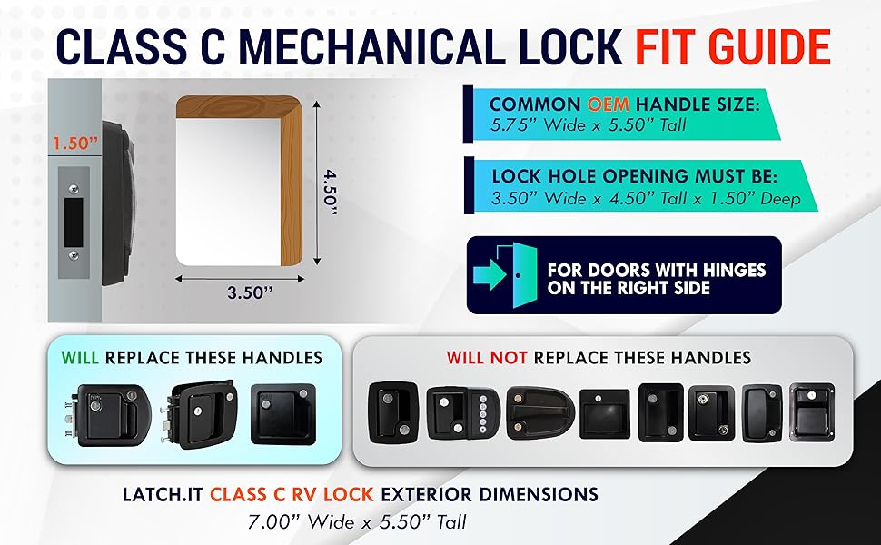 LATCH.IT RV Door Lock Replacement Class C Mechanical RV Door Lock All Metal