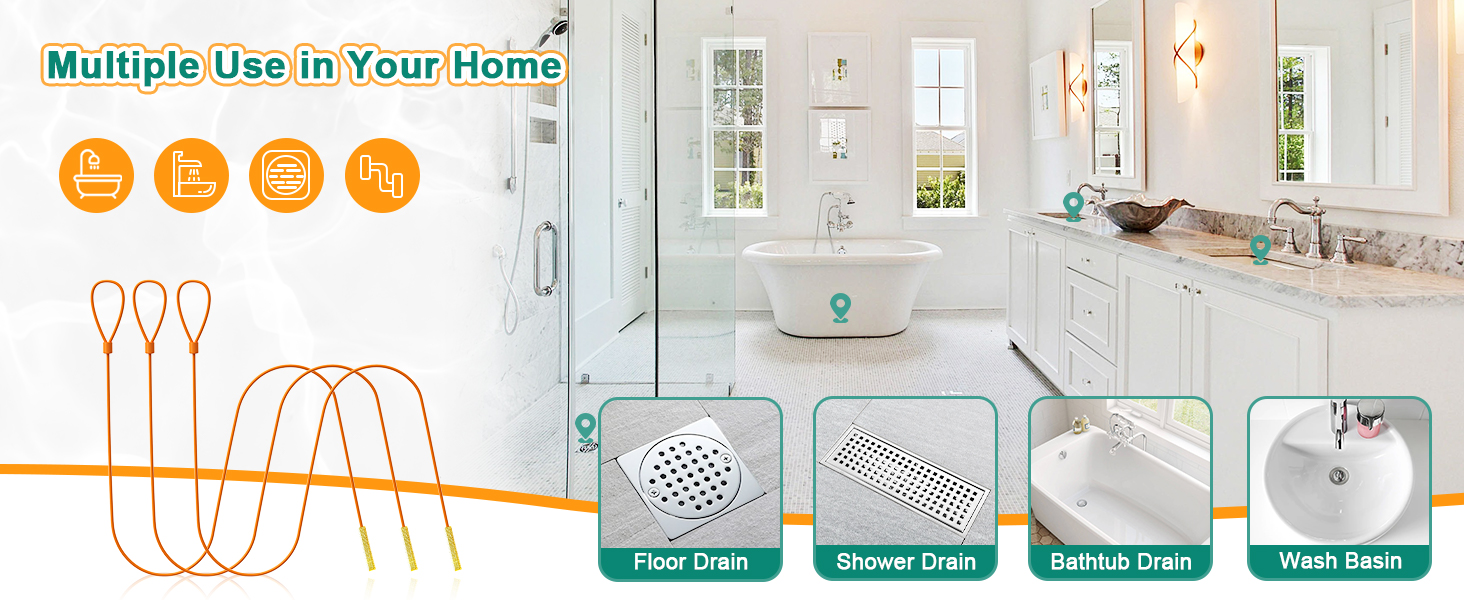 30Inch Long Drain Snake Flexible Drain Clog Remover, AntiBreak Steel