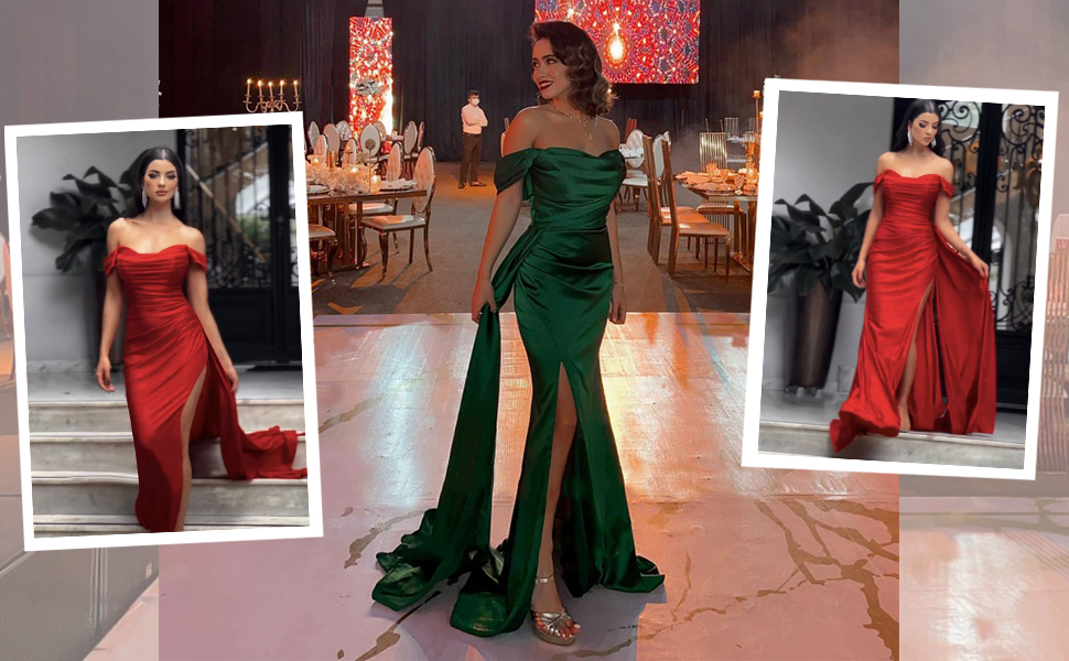 vestido formal con hombros descubiertos