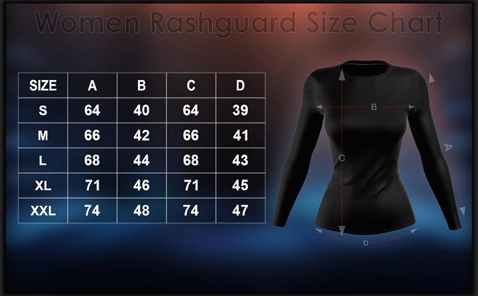 ladies rash guard size chart
