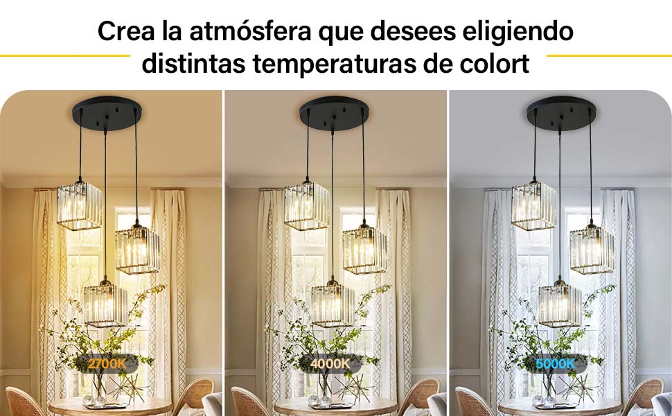 KAMYSEN 3 en 1 Lámpara Colgante,Lámpara De Techo Cristal Moderna