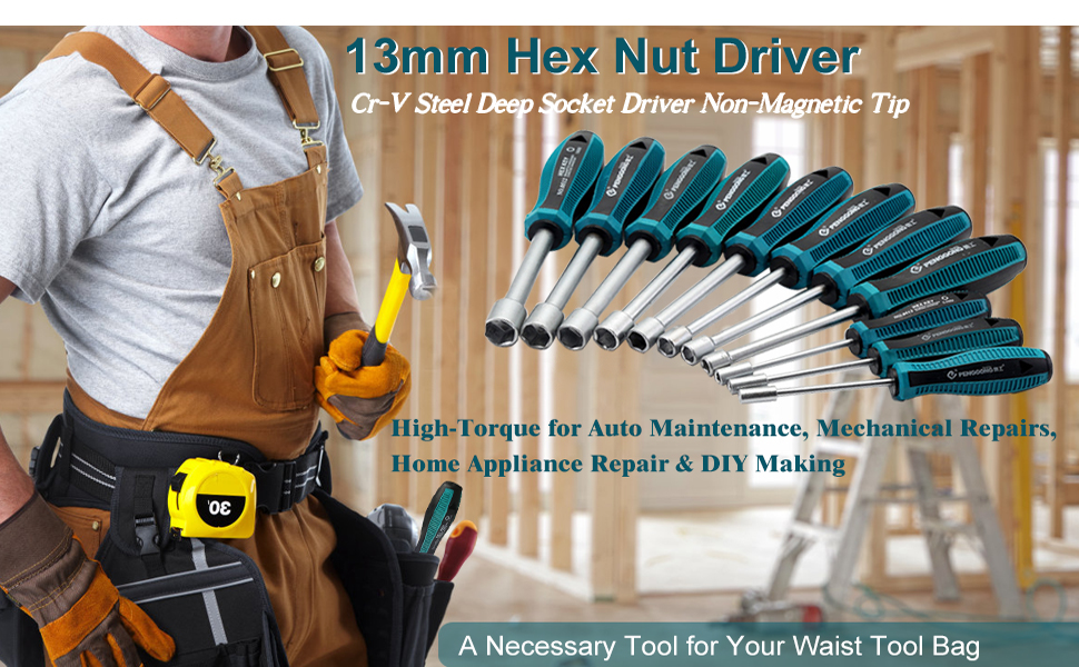 Mriuuod 13mm Nut Driver, 6 Point Socket Hex Nut Driver Non