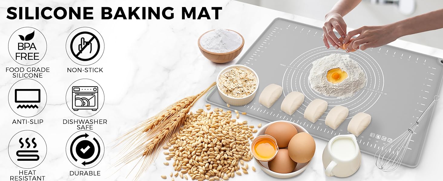 Silicone Baking Mat 32" x 24", Extra Thick Dough Rolling